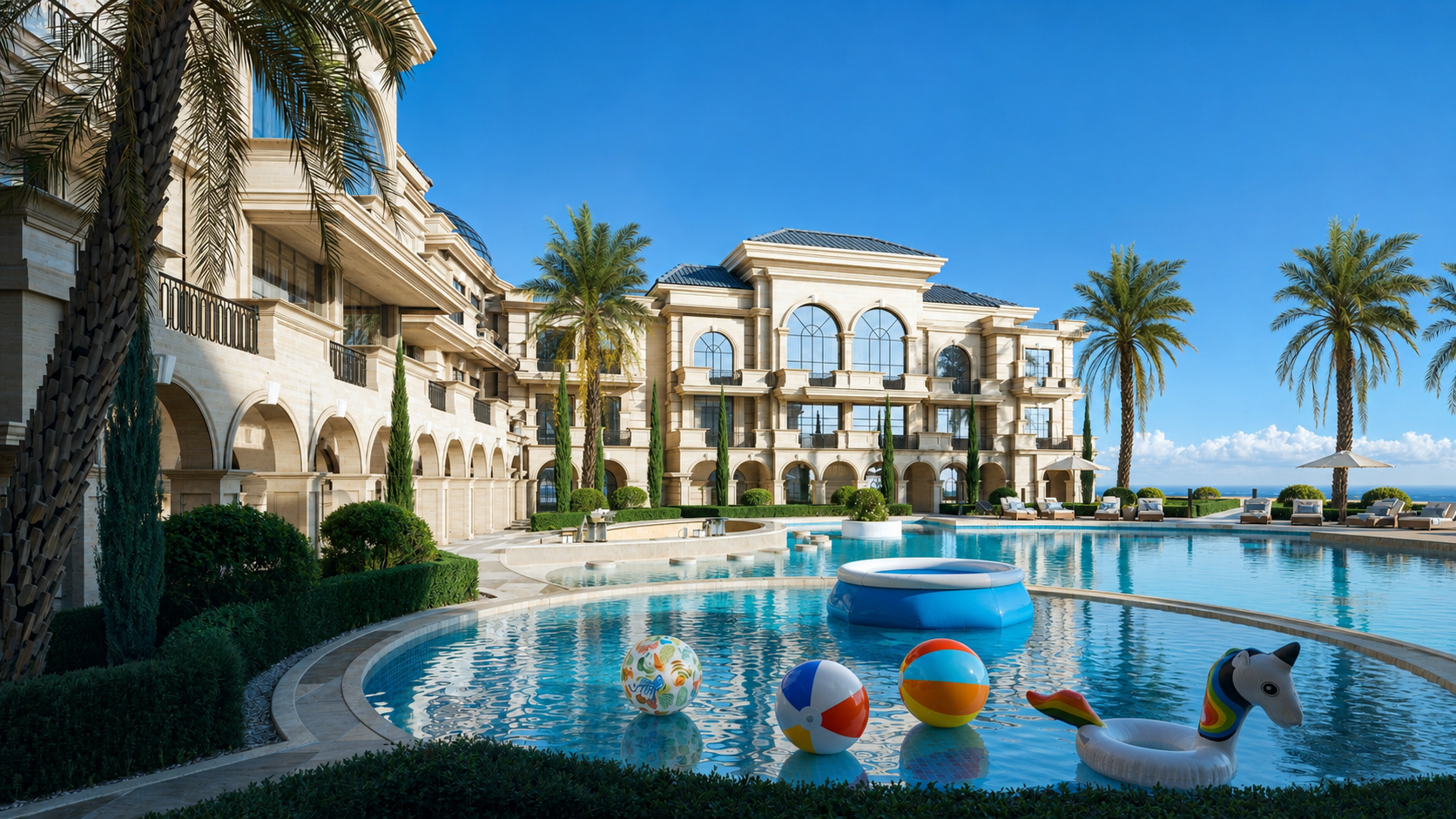 Aurora Palace pool and landscape view for buyers